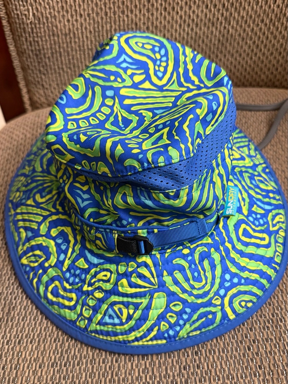 Sundry Kids' Blue & Lime Pattern Sun Hat